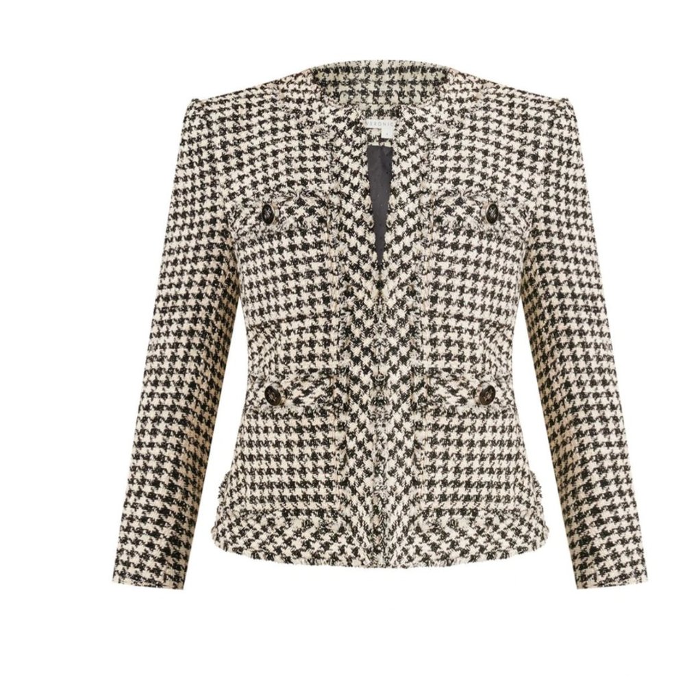 VERONICA BEARD SHANTI COLLARLESS HOUNDSTOOTH TWEED